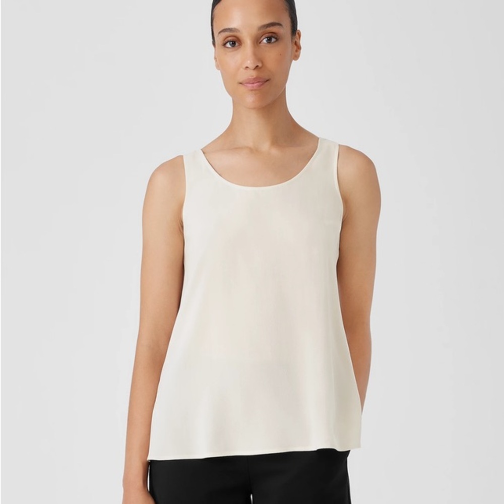 $188 NWT Eileen Fisher 100% Silk Georgette Crepe Scoop Neck Tank XL